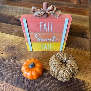 NEW Fall Sweet Fall Wooden Sign with 2 Pumpkins
